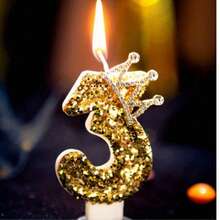 1 件全新数字纯金色闪光皇冠形生日蜡烛，非常适合浪漫派对、生日庆祝和单身派对蛋糕装饰、烘焙装饰， - 彩色 - 查看 12