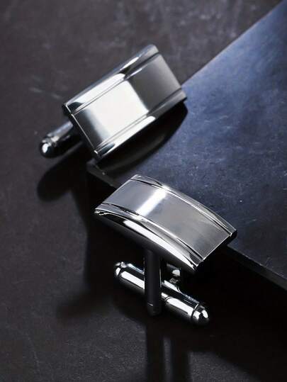 高品质奢华男士袖扣，时尚方形，金色、银色和灰色学校