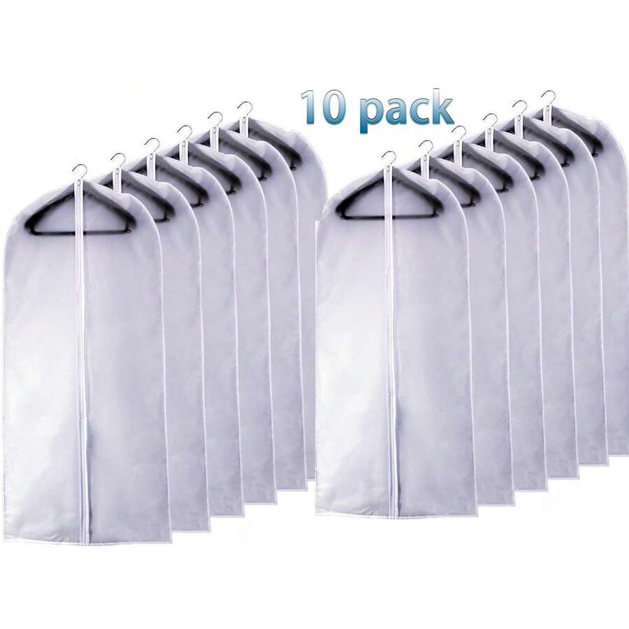 10 Pack 40in Clothing Dust Cover, Transparent Clothing Dust Bag, Dry Cleaner Clothing Hanging Bag, Translucent Dust Cover, Reusable Dust Bag, Washable Non-Woven Clothing Bag, Thickened Zipper Suit Cover Hanger, Dust Cover Waterproof Clothing Cover, Wedding Dress Protective Cover, Suitable For Coats, Shirts, Skirts, Pants And Other Clothing Suitable For Wardrobe, School, Office, Home, Travel, Bag Storage, Clothing Storage, Clothing Dustproof, Christmas, Back To School Supplies - 無色 - 查看 1