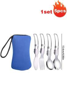 Juego plegable de cuchara y tenedor, juego plegable portátil de cuchara y tenedor, adecuado para viajes, campamentos, picnics al aire libre, cuchara de acero inoxidable, tenedor para ensalada, tenedor de postre, vajilla, listo para lavavajillas, regalo de Navidad, útiles escolares