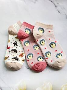 1 Pair/3 Pairs Ladies Colorful Bubble Mouth Hedgehog, Heart, Leaf Patterns Soft, Versatile, Comfortable Short Socks For Everyday Wear - Multicolor - View 2