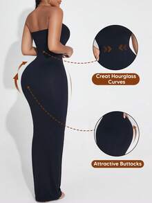 Convertible Strapless Long Dress For Women (Can Be Folded Into Short Dress) - màu đen - Xem 1