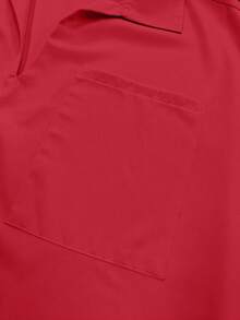 Plus Size Solid Color 2 Pieces Sets, Loose Casual Notched Collar Pocket Top + Long Wide Leg Pants - Red - View 4