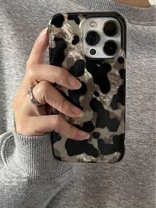 黑色复古琥珀玳瑁纹箔面质感时尚手机壳，兼容 16 Pro Max、Apple 15、软壳 14 新版、12 Pro、13 Pro Max，防摔保护套，防水防震防刮，女士适用，春季礼物 - 銀黑色 - 查看 2