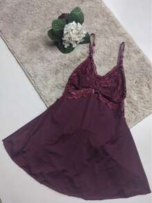 Sexy Lace Nightdress Backless Nightwear - 酒紅色 - 查看 6