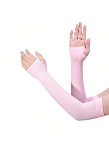 Solid Color Ice Silk Arm Sleeves, Summer Cooling Sun Protection For Outdoor Activities Like Running, Fishing And Halloween - Pink - View 2