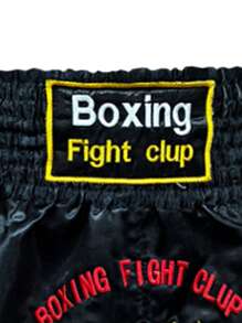 1pc Men's Black Boxing Shorts, Embroidered Sports Pants, Fighting & Training Muay Thai Shorts