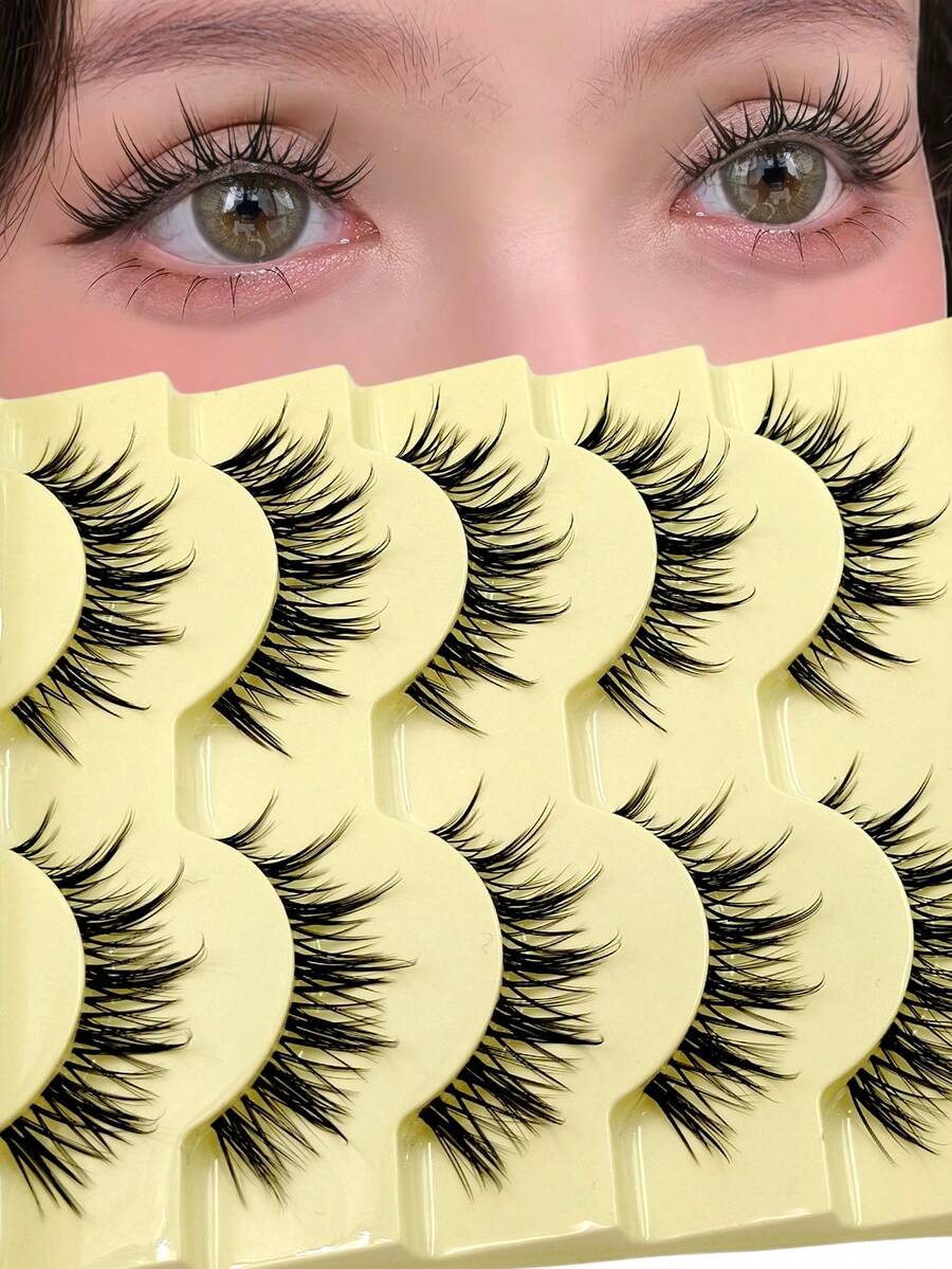 Asiteo 5 Pairs Cartoon Cosplay Eyelashes, 3D Natural Full Strip Transparent Band False Lashes For Costume Dance Performance, Daily Wear & Makeup - Lông mi Manga nhọn - Xem 1