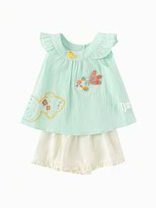 Balabala Baby Girls' Vintage-Style 2 Pieces Set, Sweet & Playful Look - Pink Green - View 4
