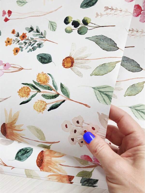 Wildflower Wallpaper Peel & Stick Botanical Bathroom Wallpaper Vintage Herb Watercolor Flower Wallpaper Self Adhesive FloralWallpaper