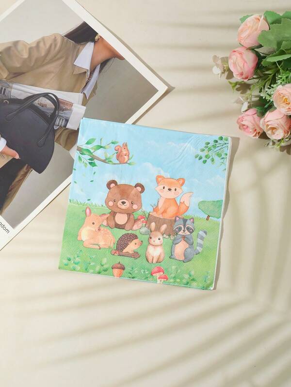 50pcs 33*33cm/12.99*12.99in Disposable Party Napkins With Cute Forest Animal Patterns, Suitable For Various Themed Parties And Daily Use