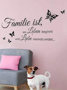 1 Stück Wandtattoo mit inspirierendem Zitat, schwarze PVC selbstklebende abnehmbare motivierende Wandaufkleber mit schönem Schmetterling-Wandaufkleber, Spiegelaufkleber mit inspirierenden Worten "Familie ist, wo das Leben beginnt und die Liebe niemals endet", Vinyl-Aufkleber für Heimdekoration, Frühlingsdekoration, um Ihr Zuhause aufzufrischen, Festdekoration, Geschenke, Geburtstag, Abschluss, personalisierte Aufkleber