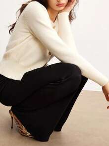 女士优雅休闲针织开衫，时尚通勤开衫，前襟纽扣设计，纯色简约百搭针织开衫，复古风，返校季，女士街头服饰，新年，情人节