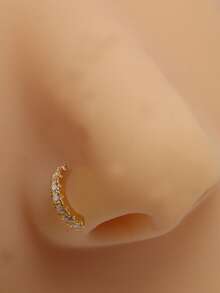 1pc Exquisite 925 Sterling Silver L-Shaped C-Curve CZ Nose Stud Piercing Jewelry 24G - Gold - View 6