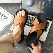男士时尚高品质透气凉鞋，厚底防滑交叉绑带夏季户外沙滩拖鞋