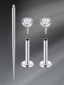 CIZME Khuyên môi/khuyên tai bằng thép titan 18G 6/8/10mm, ren trong, unisex; Khuyên môi/khuyên tai/khuyên mũi đáy phẳng bằng đá Cubic Zirconia khắc họa tiết G23 6/8/10mm ít gây dị ứng, bằng thép titan, phụ kiện đeo hàng ngày, phù hợp cho nữ. - Bạc - Xem 13