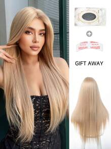 Forehead Lace 4*1, 1 Piece Synthetic Heat Resistant Curls With Bangs Wig Linen Blonde 30 Inch Full Braided Everyday Natural Realistic Wig