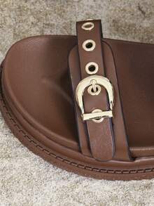 1 Pair Punk Style Rivet Embellished Platform Sandals, High-End Stylish Summer Footwear - Brown - View 9