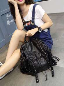 Vintage Rivet Backpack Purse, Retro Punk Style Travel Daypack, Women's Gothic School Knapsack.