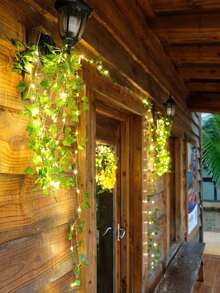1pc Solar Powered Leaf Shaped LED Vine Light String, Ivy Vine Fairy Lights, Suitable For Garden Party, Wedding, Patio, Camping, Yard Decor - Warm Light - View 6
