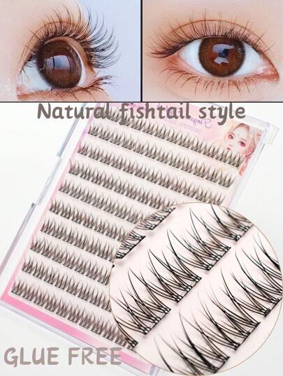 120PCS C Curl Natural Fishtail Style Natural Look False Eyelashes – No Glue Needed, Lightweight Daily Wear, Reusable, Easy 3-Second Application, Self-Adhesive No Glue False Eyelashes – Instant 3-Second Press-On Lashes, Reusable With Strong Hold, No Messy Glue Needed Lash Clusters, Eyelash Clusters, Individual Eyelashes, Lashes, Fake Lashes