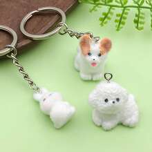 2/5 件可爱树脂柯基犬泰迪兔雕像饰物，带毛绒树脂 3D 动物吊坠，适用于 DIY 钥匙扣手链项链耳环珠宝制作工艺品配件 - 白色 - 查看 7