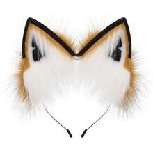 手工制作仿皮毛狐狸狼耳头饰角色扮演派对服装道具万圣节 - 棕色 - 查看 9