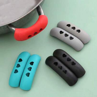 1/2/4pcs Silicone Prevents Scalding Pot Handle Lid, High Temperature & Abrasion Resistant Pan Handle Covers, Thermal Insulation Sleeve, Creative Hollow Out Heart Detail Anti-Scald Anti-Slip Pot Handle Protector, Kitchen Gadgets, Kitchen Items, Suitable For Frying Pans & Baking Trays, Casseroles, Steamer, Soup Pots, Pot Holder, Kitchen Accessories