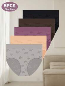 5条/包 大码女士印花平角内裤，性感柔软透气 - 彩色 - 查看 5