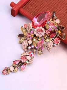 1pc Flower-Grade Linked Brooch Fibonacci Gemstone Matrix And Pink Gemstone Core With Dopamine Drip Luxury Pines - Multicolor - View 3