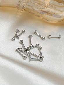 CIZME 16G 6/8/10/12mm Titanium Steel Stud Earrings, Lip Rings, Flat Back Earrings, Nose Rings, Cartilage Hoops, Lip Rings, CZ Stud Earrings For Women & Men - Silver - View 6