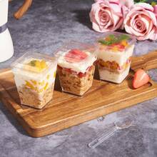 25/50/100pcs 5 Oz Plastic Dessert Cups , Yogurt Parfait For Party Appetizers, Mini Desserts, Mousse, Pudding, Fruit, Jelly Cheesecake And Ice Cream Square Plastic Cup Cheese Cake Cup - Transparent Cup+ Flat Lid - View 6
