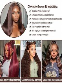 38Inch Chocolate Brown Straight Hair 360 Lace Front Wigs Human Hair Transparent Lace Pre Plucked With Baby Hair 360 Full Lace Frontal Wigs Human Hair Brazilian Virgin Hair