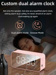 Reloj despertador digital de mesa con espejo LED, altavoz Bluetooth inalámbrico, amplificador de sonido estéreo para teléfono, decoración de habitación