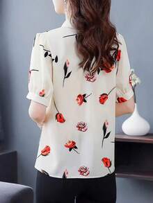Cămașă la modă cu mânecă scurtă cu imprimeu floral pentru femei - Multicolor - Vizualizare 2