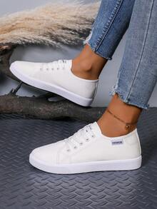 Women Plus Size White Sneakers, Fashion Low-Top Casual Lace-Up Athletic Shoes For Students, Versatile And Comfortable (Please Order One Size Up As The Shoes Run Small)