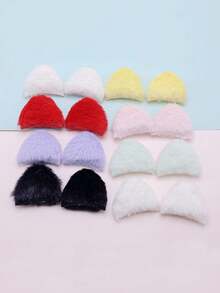 28入組雙面迷人的長毛絨貓耳DIY髮夾頭飾髮帶配件