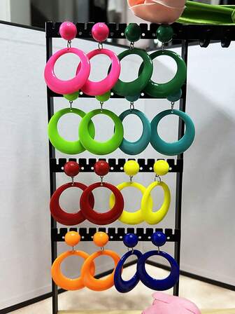 2pcs Extra Long Exaggerated Acrylic Candy-Color Earrings, Minimalist Style Hollow Vintage Dangle Earrings