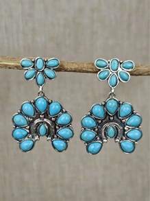 1 paio di orecchini alla moda vintage stile boho con contrasto di colore tra turchese scuro e bianco, per donne