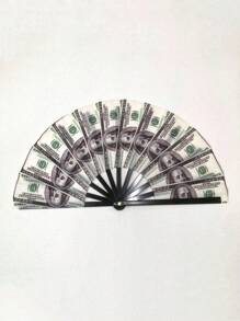 1 Stück großer Bambus-Faltfächer mit Dollarbillmuster, batteriefrei, geeignet für EDM, Musikfestivals, Clubs, Veranstaltungen, Partys, Tanzaufführungen, Dekorationen, Geschenke zum Muttertag, Vatertag, Abschluss, elegantes Party-Bambusfächer mit geometrischem Dollarbilldesign für alle Jahreszeiten