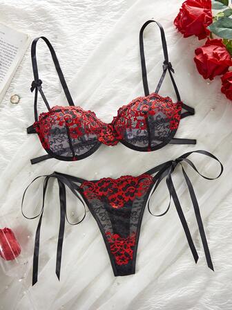 夏季性感女士蕾丝花边内衣文胸套装超薄胸罩