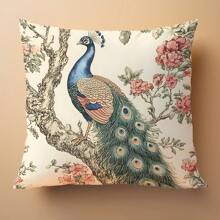 1 Stück Retro Pfau auf Ast Dekorativer Kissenbezug, Samtgewebe einseitig bedruckt, 45*45CM/18*18 Zoll Kissenhülle, geeignet für moderne minimalistische Sofas, Wohnzimmer Dekoration, Geschenk