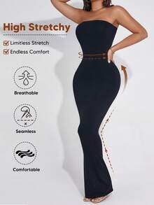 Convertible Strapless Long Dress For Women (Can Be Folded Into Short Dress) - màu đen - Xem 3