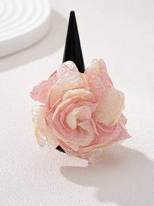 1pc Chiffon Flower Design Ring For Women, Vacation Accessories - Pink - View 3