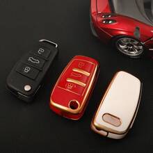 适用于奥迪 A1 A3 A4 A5 A6 A7 S3 S7 S8 R8 Q2 Q3 Q5 Q7 Q8 C5 C6 TT RS3 RS6 的 1 件装 TPU 全包覆式汽车翻盖钥匙扣保护套 - 單包 - 查看 6