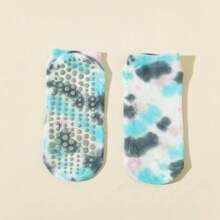 1 paire de chaussettes de yoga court effet tie-dye, chaussettes de sport professionnelles respirantes antidérapantes avec silicone, chaussettes de Pilates, convenant pour la fitness, le yoga, le Pilates, la danse, le cyclisme, la course et autres sports