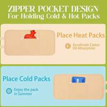 3pcs/Set Castor Oil Heating Pads, Suitable For Abdomen, Neck And Chest, With Reusable Adjustable Elastic Strap, Machine Washable And Hand Washable (No Oil), Color: Khaki