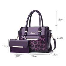 2pcs/Set Women Large Capacity Fashion Versatile Handbag, Simple Elegant Commuter Shoulder Bag Leopard Print - Purple - View 5
