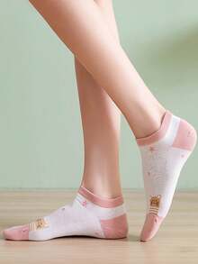 5 Pairs Cute Cat Pattern Crew Socks For Women , Cute Socks, Breathable And Sweat-Absorbent Soft Nude Socks, Suitable For Daily Wear, Holiday Gifts - Multicolor - View 4