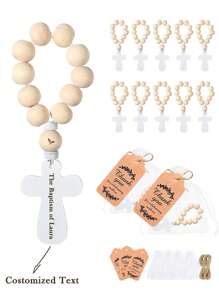 Set de regalo de 5/10 piezas de cuentas de rosario de madera personalizadas, que incluye rosario en beige y bolsa de organza, adecuado para recuerdos de boda, fiestas de cumpleaños, bautizos, regalos de primera comunión y regalos para ceremonias religiosas para estudiantes de secundaria, preparatoria, universidad y estudiantes universitarios.